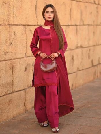 FANCY FRENCH CREEP SEQUENCE  EMBROIDERY LACE WORK TOP PATIYALA WITH DUPATTA RANI