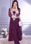 FANCY GEORGETTE CODED EMBROIDERY AND REAL MIRROR LACE WORK BLOUSE TOP WITH BOTTOM WINE