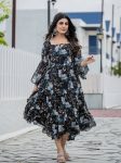 FANCY GEORGETTE DIGITAL FLORAL PRINTED ONLY ONE PIECE  BLACK
