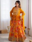 FANCY GEORGETTE DIGITAL PRINT WITH THREAD WITH SEQUENCE WORK LEHENGA CHOLI KOTI WITH DUPATTA PARTY WEAR WHOLESALE PRICE ETHNIC GARMENT (2)