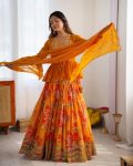 FANCY GEORGETTE DIGITAL PRINT WITH THREAD WITH SEQUENCE WORK LEHENGA CHOLI KOTI WITH DUPATTA PARTY WEAR WHOLESALE PRICE ETHNIC GARMENT (2)