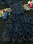 FANCY GEORGETTE EMBROIDERY SEQUENCE LACE WORK SAREE WITH UNSTITCHED BLOUSE PARTY WEAR WHOLESALE PRICE ETHNIC GARMENT (3)