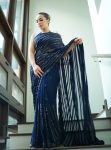FANCY GEORGETTE EMBROIDERY SEQUENCE LACE WORK SAREE WITH UNSTITCHED BLOUSE BLUE
