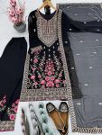 FANCY GEORGETTE EMBROIDERY SEQUENCE REAL MIRROR HANDWORK TOP PALAZO WITH DUPATTA PARTY WEAR WHOLESALE PRICE ETHNIC GARMENT (3)