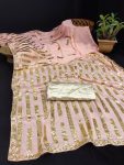 FANCY GEORGETTE EMBROIDERY SEQUENCE WITH SEQUENCE LACE BORDER WORK SAREE WITH UNSTITCHED BLOUSE PARTY WEAR WHOLESALE PRICE ETHNIC GARMENT (7)