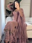 FANCY GEORGETTE EMBROIDERY SEQUENCE WORK AND BEADS WORK TOP PALAZZO WITH DUPATTA  LAVENDER