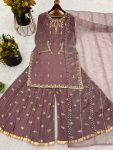 FANCY GEORGETTE EMBROIDERY SEQUENCE WORK AND BEADS WORK TOP PALAZZO WITH DUPATTA FESTIVE WEAR WHOLESALE PRICE ETHNIC GARMENT (3)