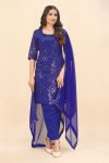 FANCY GEORGETTE EMBROIDERY SEQUENCE WORK TOP BOTTOM WITH DUPATTA BLUE