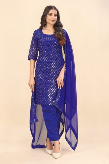 FANCY GEORGETTE EMBROIDERY SEQUENCE WORK TOP BOTTOM WITH DUPATTA BLUE