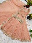 FANCY GEORGETTE EMBROIDERY SEQUENCE WORK WITH MOTI HANDWORK TOP LEHENGA WITH DUPATTA PARTY WEAR WHOLESALE PRICE ETHNIC GARMENT (4)