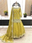 FANCY GEORGETTE EMBROIDERY SEQUENCE WORK WITH MOTI HANDWORK TOP LEHENGA WITH DUPATTA LEMON