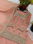 FANCY GEORGETTE EMBROIDERY SEQUENCE WORK WITH MOTI HANDWORK TOP LEHENGA WITH DUPATTA PARTY WEAR WHOLESALE PRICE ETHNIC GARMENT (4)
