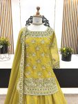 FANCY GEORGETTE EMBROIDERY SEQUENCE WORK WITH MOTI HANDWORK TOP LEHENGA WITH DUPATTA PARTY WEAR WHOLESALE PRICE ETHNIC GARMENT (2)