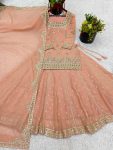 FANCY GEORGETTE EMBROIDERY SEQUENCE WORK WITH MOTI HANDWORK TOP LEHENGA WITH DUPATTA PARTY WEAR WHOLESALE PRICE ETHNIC GARMENT (4)