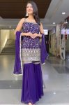 FANCY GEORGETTE EMBROIDERY WITH  THREAD AND SEQUENCE WORK TOP SHARARA WITH DUPATTA PURPLE
