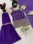 FANCY GEORGETTE EMBROIDERY WITH THREAD AND SEQUENCE WORK TOP SHARARA WITH DUPATTA FESTIVE WEAR WHOLESALE PRICE ETHNIC GARMENT (3)