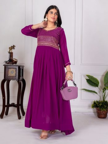 FANCY GEORGETTE EMBROIDERY ZARI SEQUENCE WORK GOWN  PINK