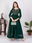 FANCY GEORGETTE EMBROIDERY ZARI SEQUENCE WORK GOWN  GREEN