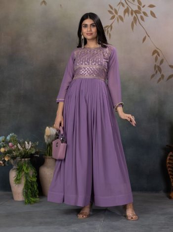 FANCY GEORGETTE EMBROIDERY ZARI SEQUENCE WORK GOWN LAVENDER