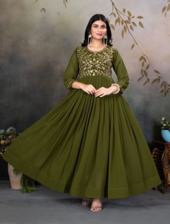 FANCY GEORGETTE EMBROIDERY ZARI SEQUENCE WORK GOWN MEHNDI