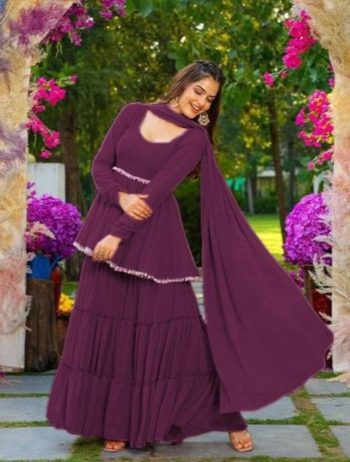 FANCY GEORGETTE LATKAN WORK TOP SHARARA WITH DUPATTA  WINE