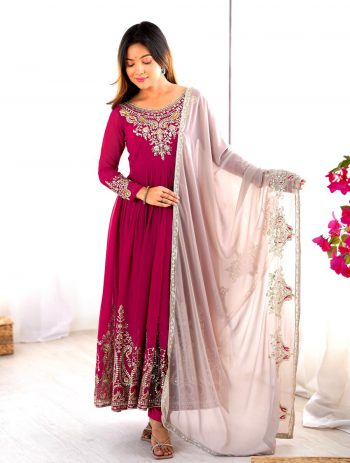 FANCY GEORGETTE MULTI THREAD EMBROIDERY SEQUENCE WORK GOWN BOTTOM WITH DUPATTA  PINK