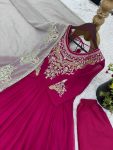 FANCY GEORGETTE MULTI THREAD EMBROIDERY SEQUENCE WORK GOWN BOTTOM WITH DUPATTA FESTIVE WEAAR WHOLESALE PRICE ETHNIC GARMENT (12)