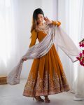 FANCY GEORGETTE MULTI THREAD EMBROIDERY SEQUENCE WORK GOWN BOTTOM WITH DUPATTA FESTIVE WEAR WHOLESALE PRICE ETHNIC GARMENT (7)