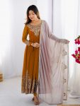 FANCY GEORGETTE MULTI THREAD EMBROIDERY SEQUENCE WORK GOWN BOTTOM WITH DUPATTA YELLOW