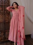 FANCY GEORGETTE PEARL BUTTON WORK GOWN BOTTOM WITH DUPATTA PARTY WEAR WHOLESALE PRICE ETHNIC GARMENT (5)