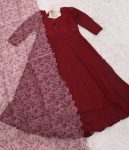 FANCY GEORGETTE PLAIN GOWN WITH ORGANZA PRINTED DUPATTA PARTY WEAR WHOLESALE PRICE ETHNIC GARMENT (3)
