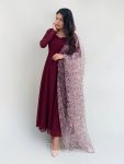 FANCY GEORGETTE PLAIN GOWN WITH ORGANZA PRINTED DUPATTA MAROON