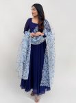 FANCY GEORGETTE PLAIN GOWN WITH ORGANZA PRINTED DUPATTA PARTY WEAR WHOLESALE PRICE ETHNIC GARMENT (7)