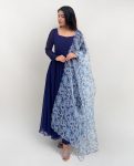 FANCY GEORGETTE PLAIN GOWN WITH ORGANZA PRINTED DUPATTA PARTY WEAR WHOLESALE PRICE ETHNIC GARMENT (7)