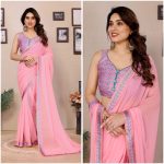 FANCY GEORGETTE PLAIN LACE WORK SAREE WITH DIGITAL PRINTED UNSTITCHED BLOUSE PARTY WEAR WHOLESALE PRICE ETHNIC GARMENT (1)