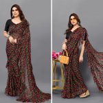 FANCY GEORGETTE PRINTED RUFFLE WORK SAREE WITH UNSTITCHED BLOUSE PARTY WEAR WHOLESALE PRICE ETHNIC GARMENT (4)