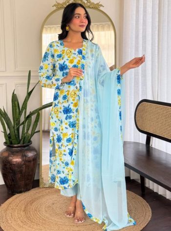 FANCY GEORGETTE PRINTED TOP BOTTOM WITH DUPATTA  SKY