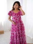 FANCY GEORGETTE PRINTED WITH DOUBLE FRILL PATTERNS WORK ONE PIECE GOWN CASUAL WEAR WHOLESALE PRICE ETHNIC GARMENT (15)