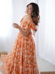 FANCY GEORGETTE PRINTED WITH DOUBLE FRILL PATTERNS WORK ONE PIECE GOWN CASUAL WEAR WHOLESALE PRICE ETHNIC GARMENT (8)