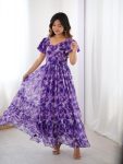 FANCY GEORGETTE PRINTED WITH DOUBLE FRILL PATTERNS WORK ONE PIECE GOWN CASUAL WEAR WHOLESALE PRICE ETHNIC GARMENT (11)