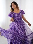 FANCY GEORGETTE PRINTED WITH DOUBLE FRILL PATTERNS WORK ONE PIECE GOWN CASUAL WEAR WHOLESALE PRICE ETHNIC GARMENT (11)