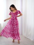 FANCY GEORGETTE PRINTED WITH DOUBLE FRILL PATTERNS WORK ONE PIECE GOWN CASUAL WEAR WHOLESALE PRICE ETHNIC GARMENT (15)