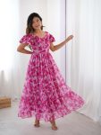 FANCY GEORGETTE PRINTED WITH DOUBLE FRILL PATTERNS WORK ONE PIECE GOWN CASUAL WEAR WHOLESALE PRICE ETHNIC GARMENT (15)