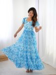 FANCY GEORGETTE PRINTED WITH DOUBLE FRILL PATTERNS WORK ONE PIECE GOWN CASUAL WEAR WHOLESALE PRICE ETHNIC GARMENT (4)
