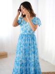 FANCY GEORGETTE PRINTED WITH DOUBLE FRILL PATTERNS WORK ONE PIECE GOWN CASUAL WEAR WHOLESALE PRICE ETHNIC GARMENT (4)