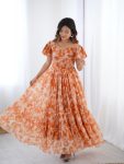 FANCY GEORGETTE PRINTED WITH DOUBLE FRILL PATTERNS WORK ONE PIECE GOWN CASUAL WEAR WHOLESALE PRICE ETHNIC GARMENT (8)
