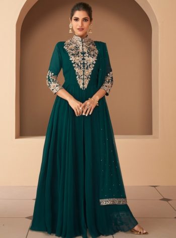 FANCY GEORGETTE SEQUENCE CODDING EMBROIDERY WORK TOP BOTTTOM WITH DUPATTA GREEN