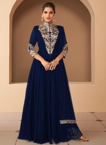 FANCY GEORGETTE SEQUENCE CODDING EMBROIDERY WORK TOP BOTTTOM WITH DUPATTA NAVY BLUE