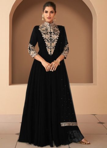 FANCY GEORGETTE SEQUENCE CODDING EMBROIDERY WORK TOP BOTTTOM WITH DUPATTA BLACK