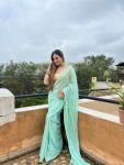 FANCY GEORGETTE SEQUENCE EMBROIDERY PIPING BORDER WORK SAREE WITH UNSTITCHED BLOUSE PARTY WEAR WHOLESALE PRICE ETHNIC GARMENT (3)